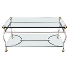 Maison Jansen Glass and Steel Hollywood Regency Brass Ball and Claw Coffee Table