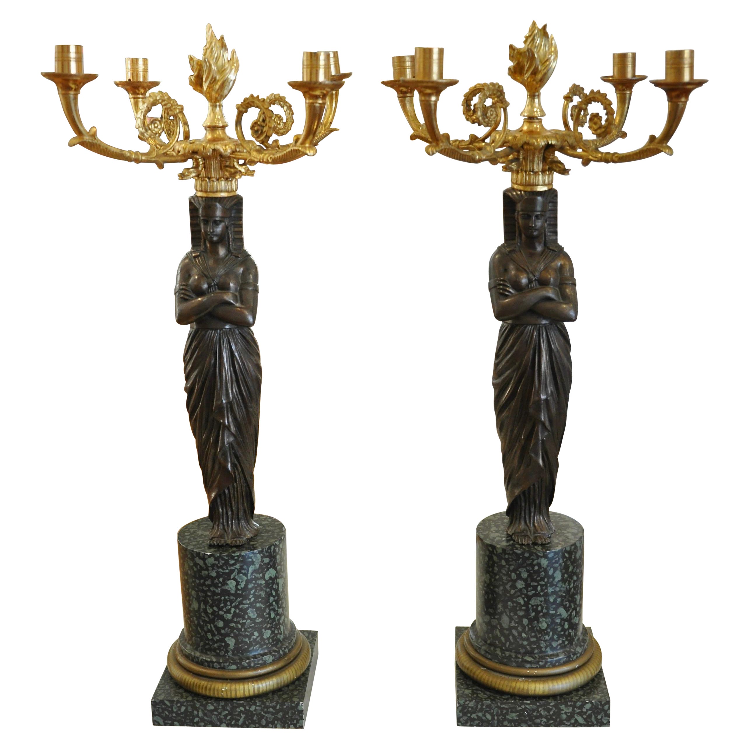 Pair of Early 20th Century Egyptian Revival Candelabra For Sale