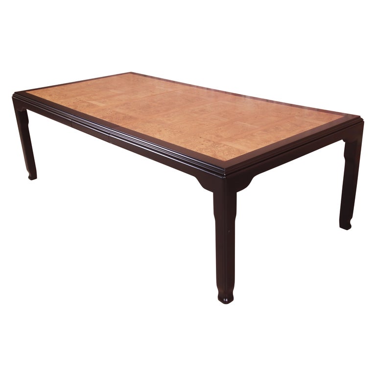 Raymond Sobota for Century Burl Wood and Black Lacquer Dining Table, Refinished For Sale