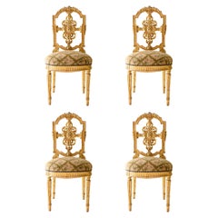 Louis XVI Glitwood Versailles Style Giltwood Chairs, Set of 4