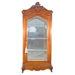 French Walnut Carved Louis XV Mirrored Back and Lighted Vitrine China Cabinet
