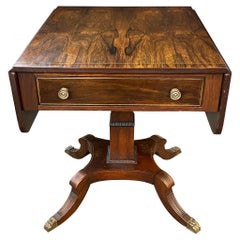English Regency Rosewood One Drawer Drop Leaf Work Table with Brass Inlay