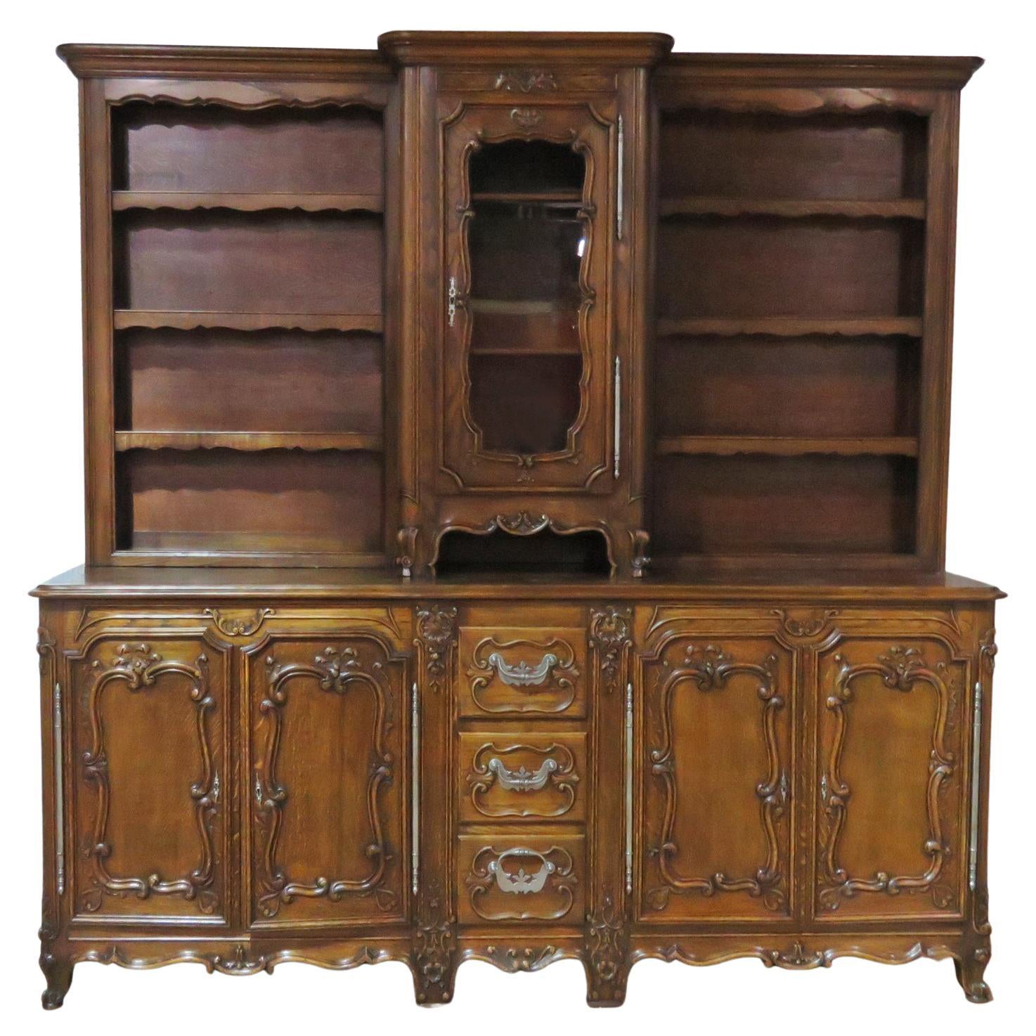 Large Unique Sold Walnut French Louis XV Carved China Cabinet Sideboard C1920 For Sale