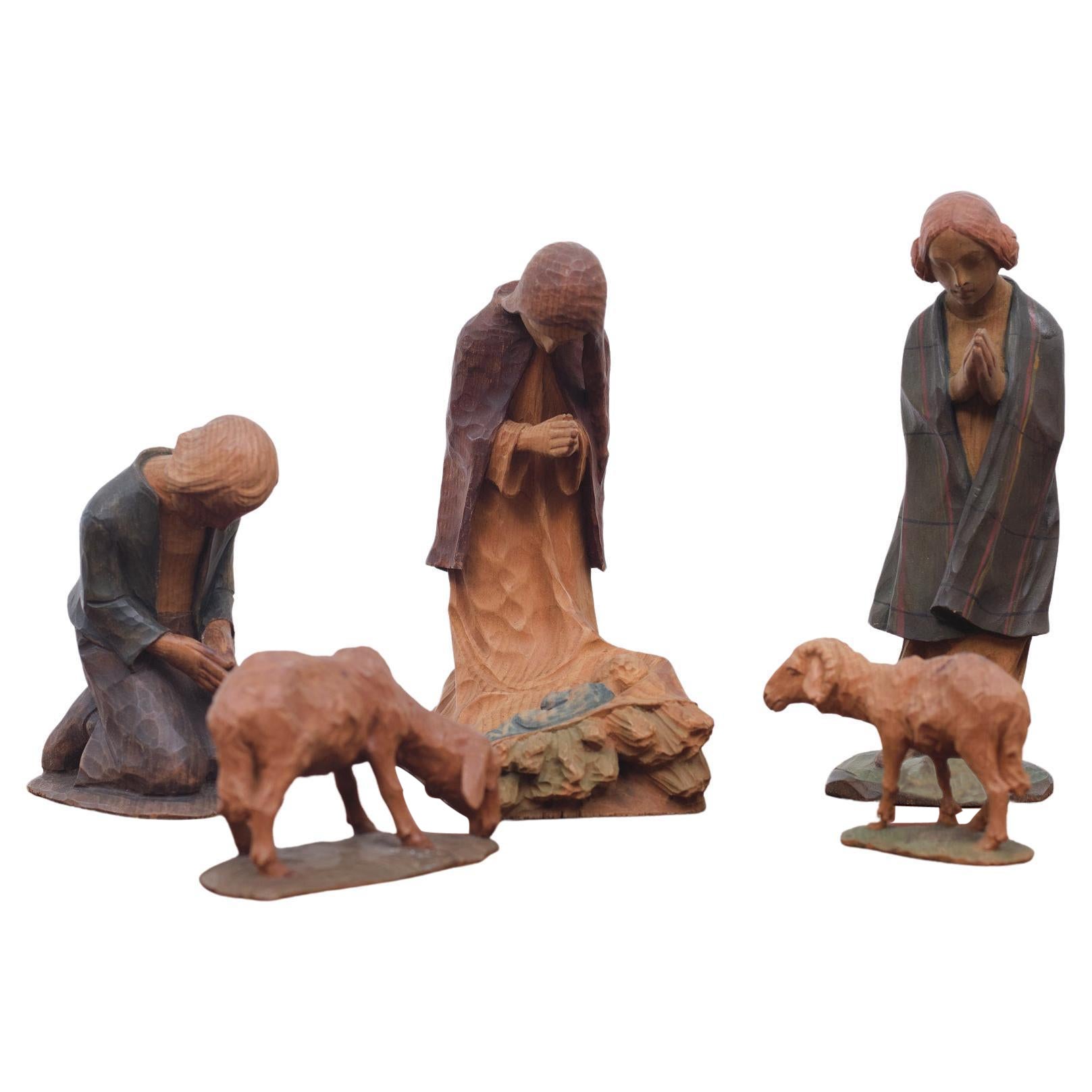 Vintage Hand-Carved Nativity Scene from Germany