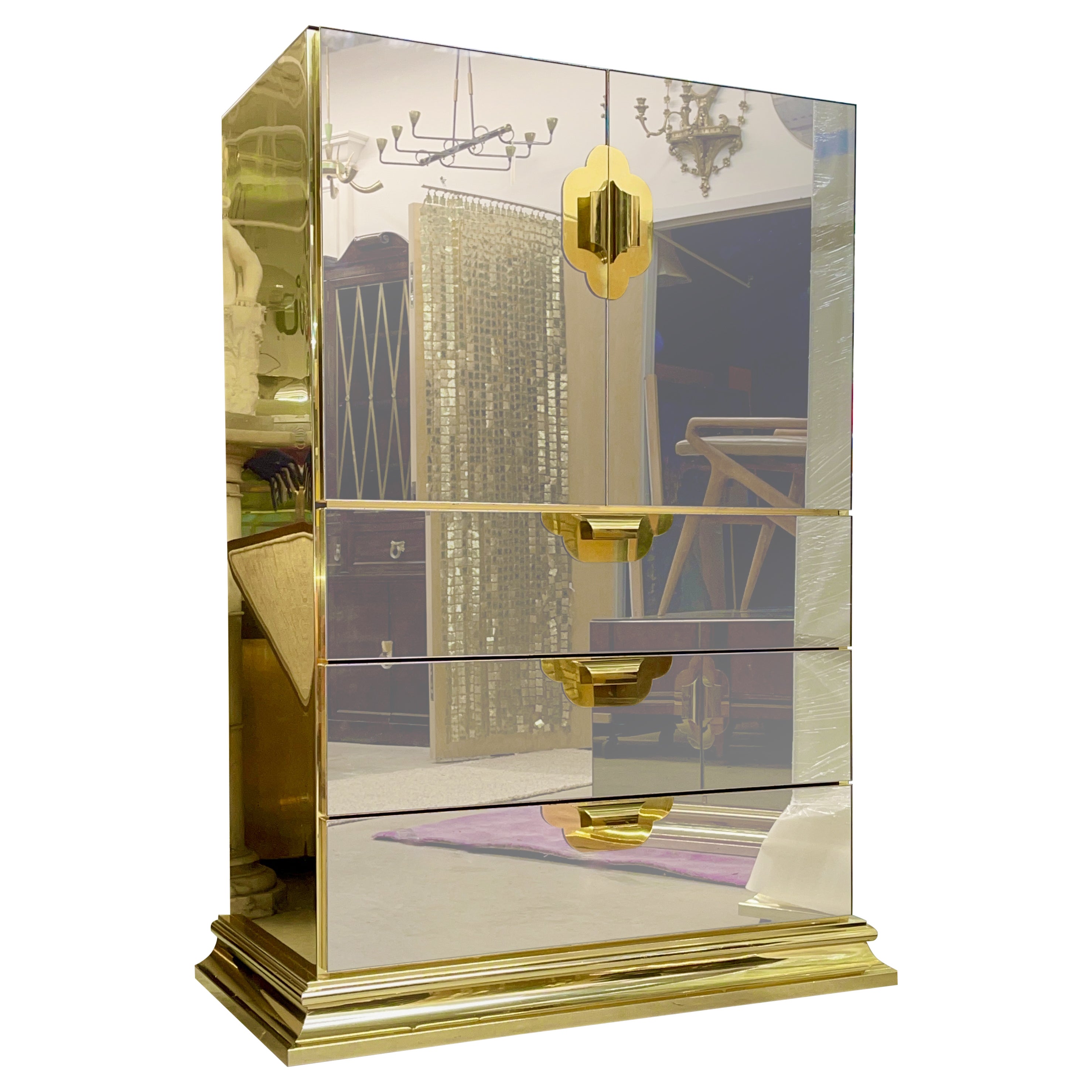 Ello Brass & Bronzed Mirror Tall Boy (X2) For Sale