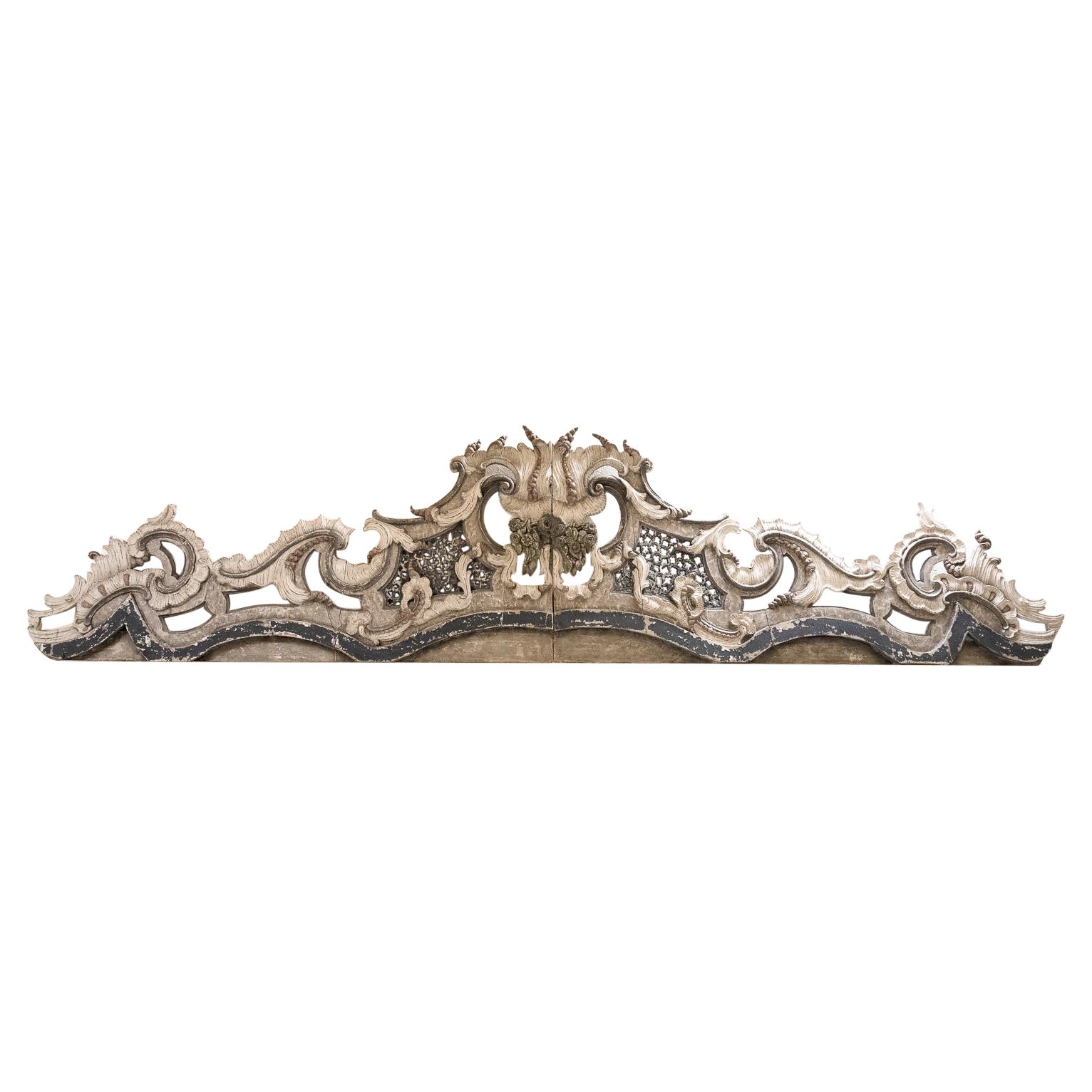 18th Century French Painted Carved Wood Pediment For Sale