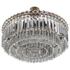 Retro Art Deco Style Five-Tiered Three-Light Crystal Glass and Brass Chandelier