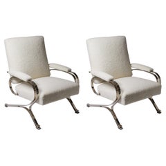 1970s Italian Pair of Gianni Moscatelli White Shearling and Chrome Chairs