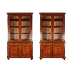 Pair 19th Century French Napoleon III Mahogany and Brass Bookcases Cabinets