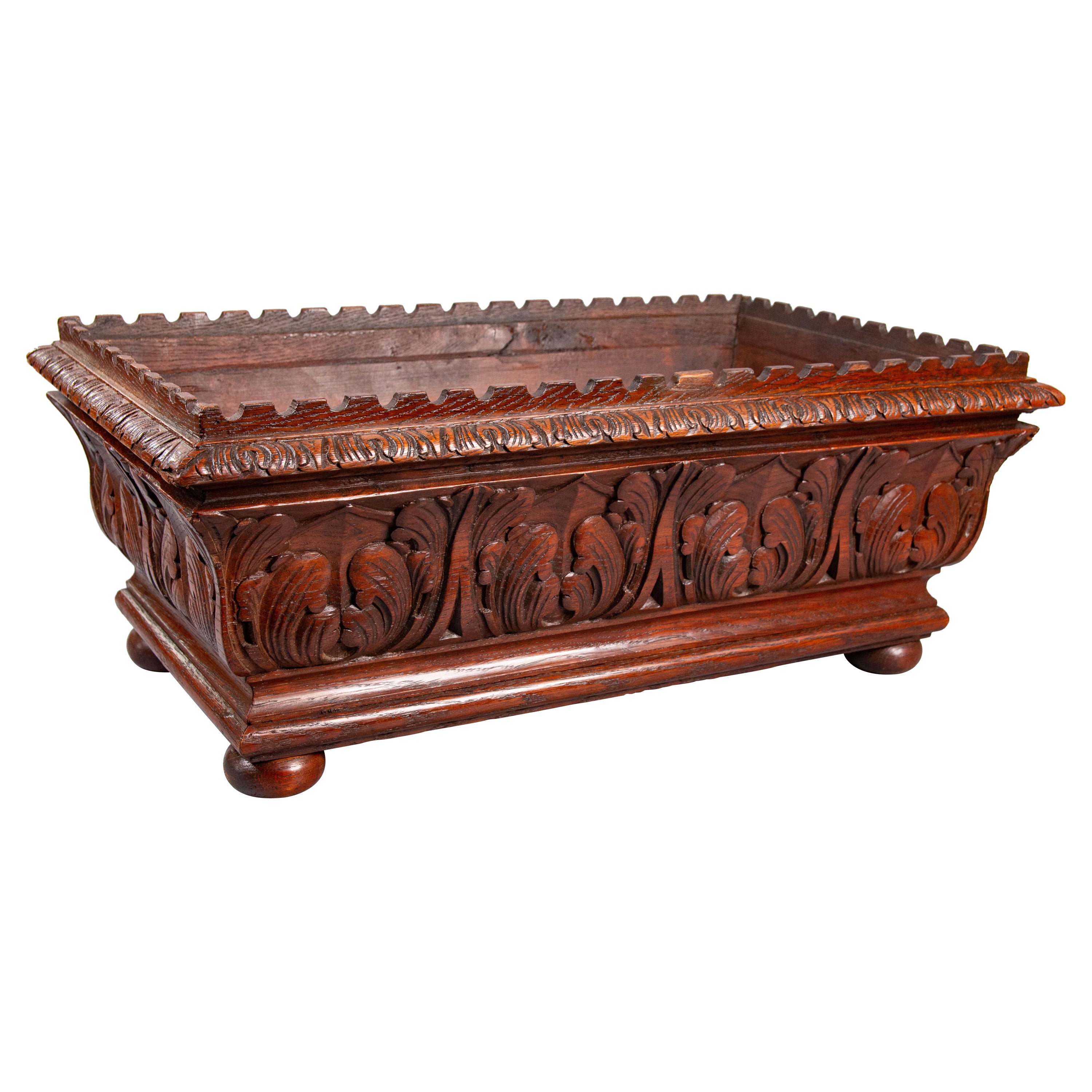 Antique 19th-Century French Mahogany Carved Jardiniere Planter For Sale