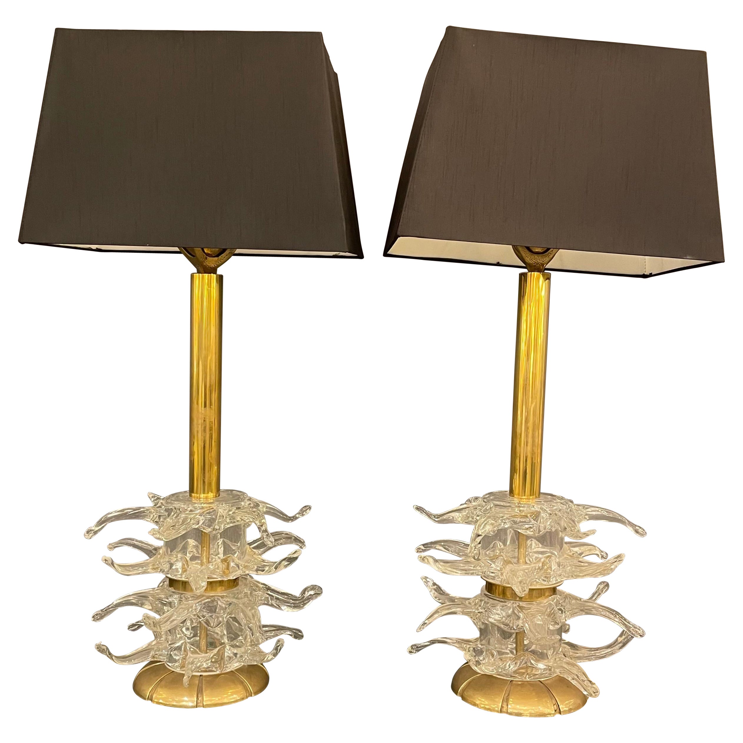 Pair of Italian Table Lamps in Murano Glass, circa 1980