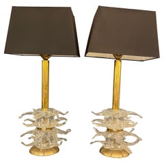 Retro Pair of Italian Table Lamps in Murano Glass, circa 1980