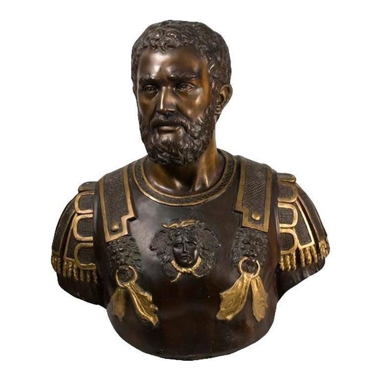 1990s Spanish 2-Tone Bronze Bust of a Roman General For Sale