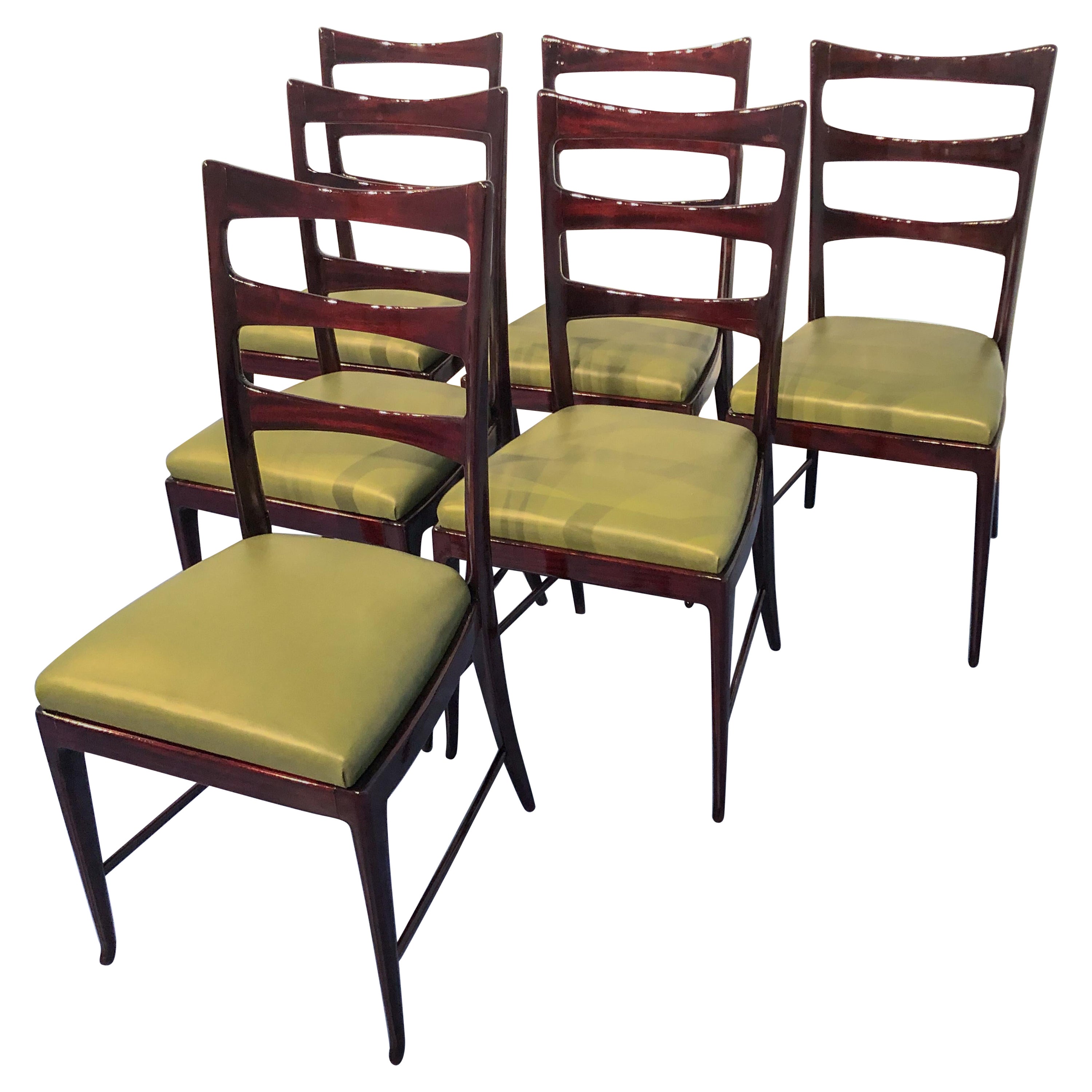 Set of Six Italian Mid Century Dining Room Mahogany Chairs by Vittorio Dassi