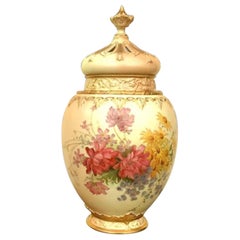 Large Royal Worcester Blush Ivory Ground Ovoid Pot Pourri Jar Vase