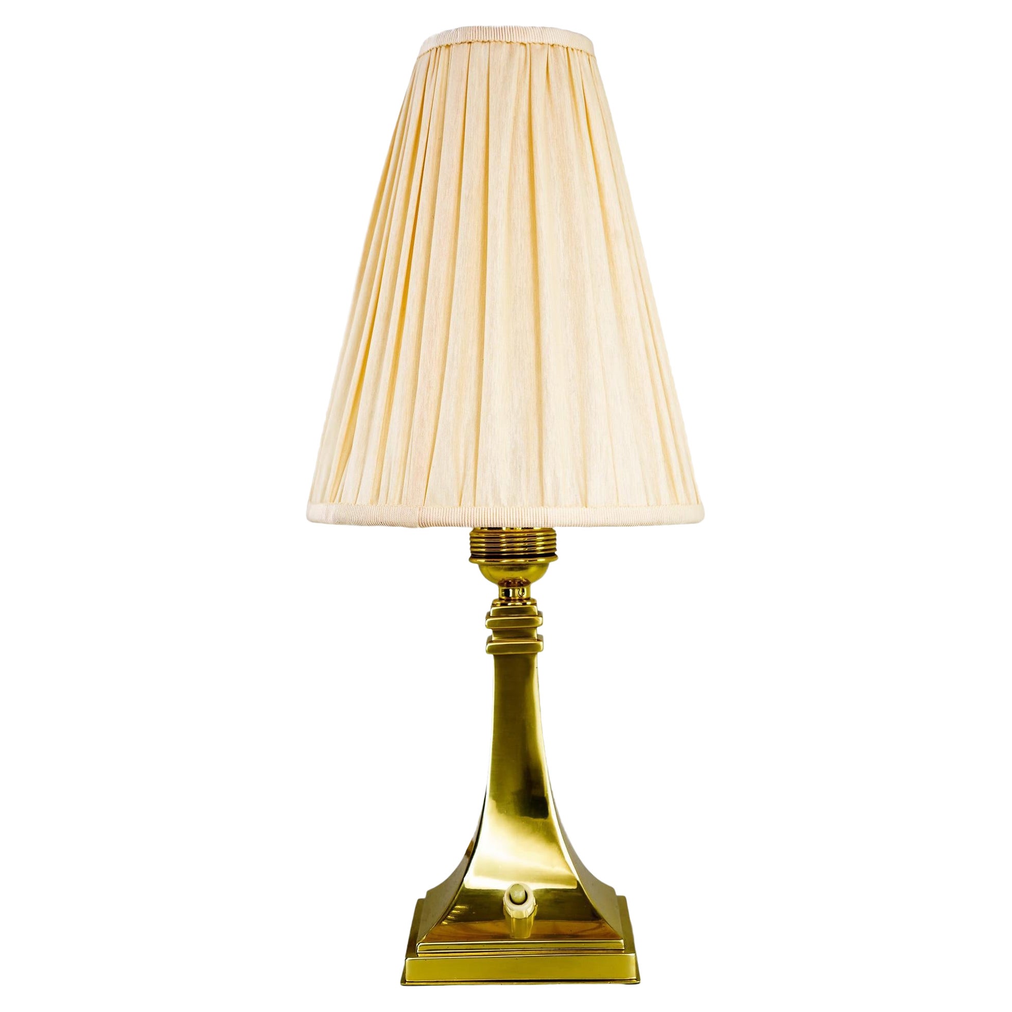Art Deco Table Lamp With Fabric Shade Around 1920s