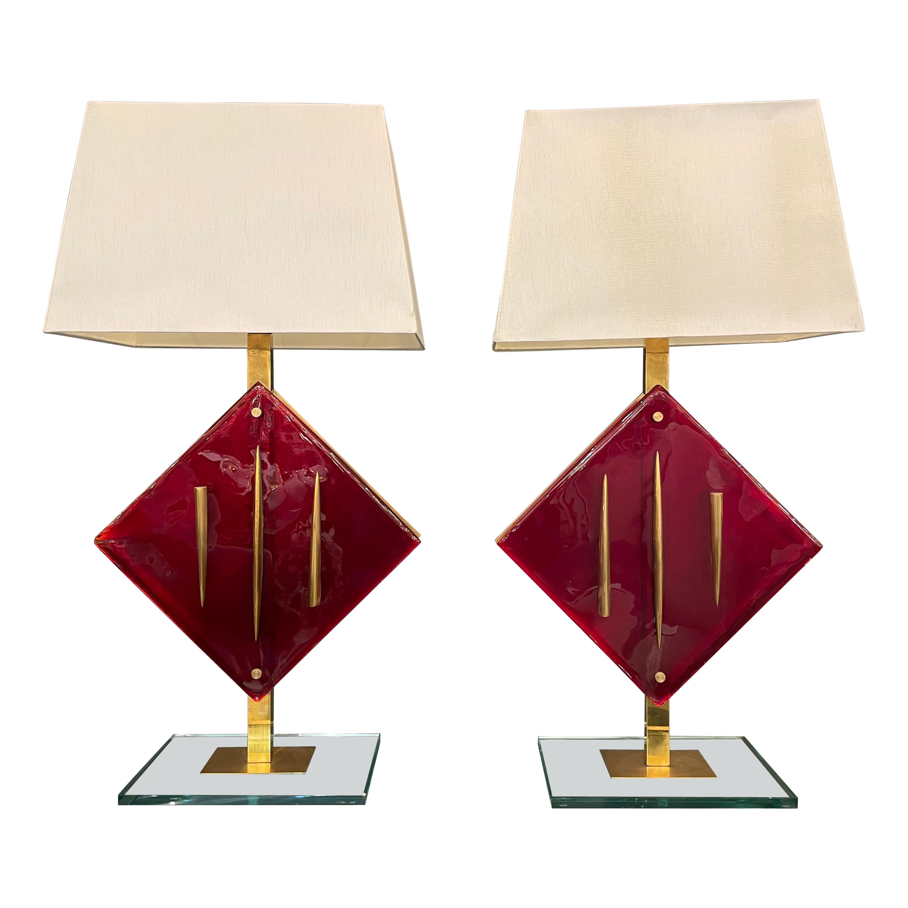 Pair of Red Murano Glass Table Lamps by Salviati, circa 1960