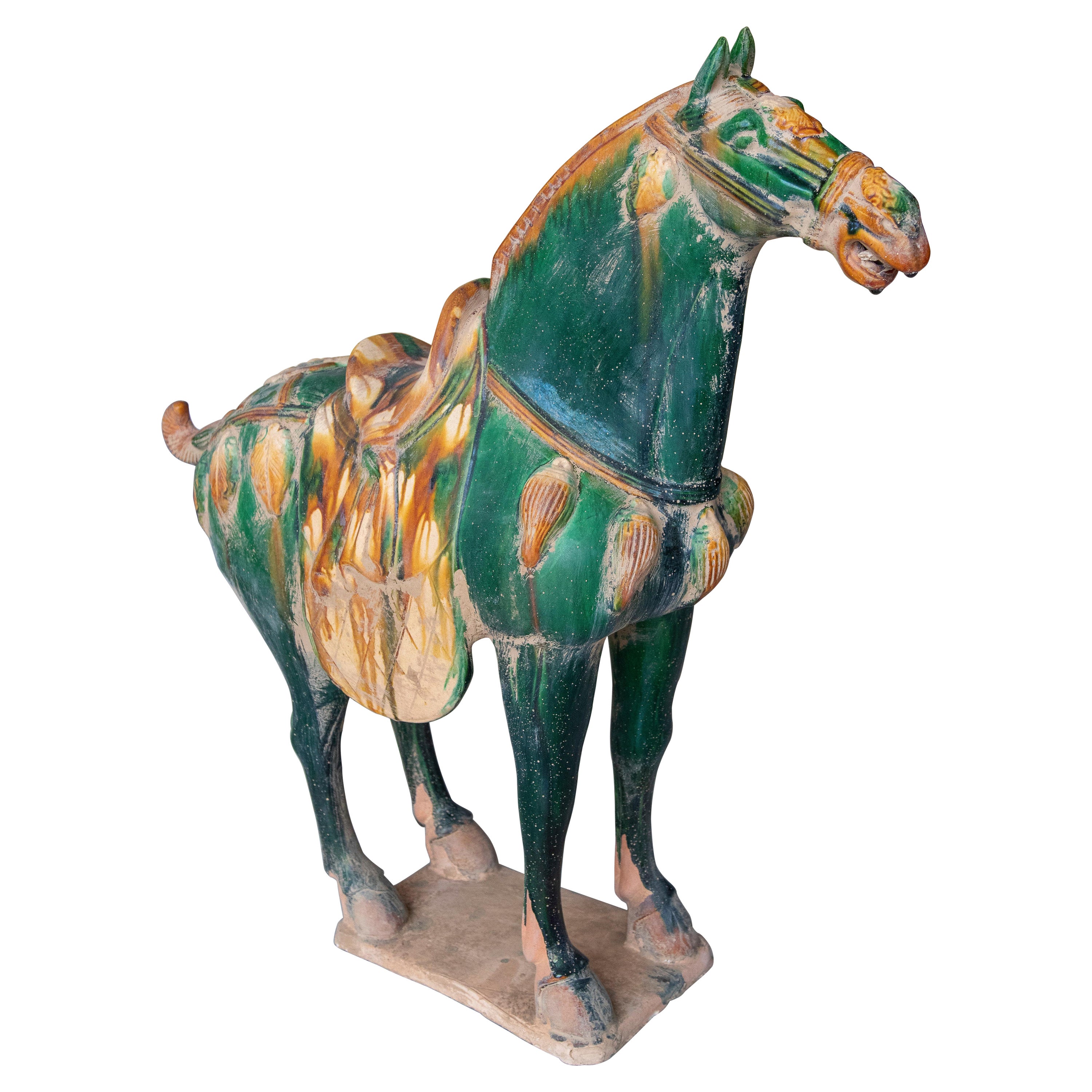 1990s Chinese Green Glazed Terracotta Tang Horse