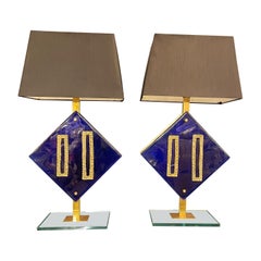 Pair of Cobalt Blue Murano Glass Table Lamps by Salviati, circa 1960