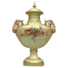 Large Antique Royal Worcester Blush Ivory Porcelain Vase and Cover