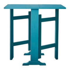 Contemporary Drop Leaf Table in Petrol Blue Painted Wood, Belgium