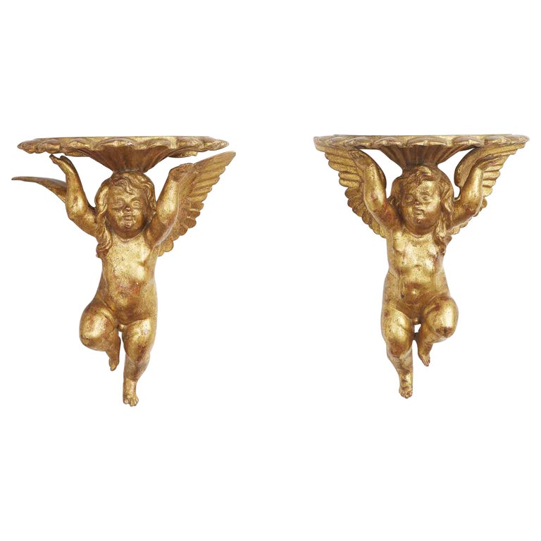 Pair of 19th Century Italian Giltwood Putti Wall Brackets For Sale at ...
