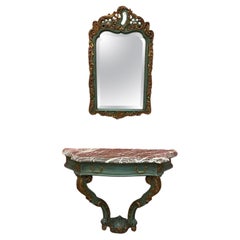 Vintage Louis XV Style Console and Mirror in Patinated Wood, circa 1930