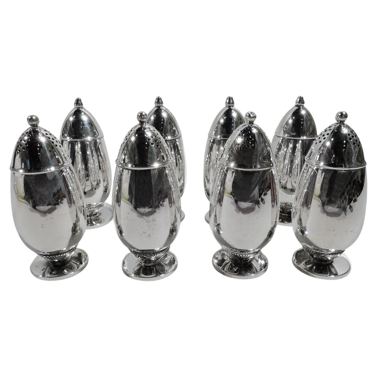 Set of 8 Georg Jensen Cactus Sterling Silver Salt & Pepper Shakers