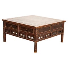 Large Square Antique Lacquered Coffee Table from China