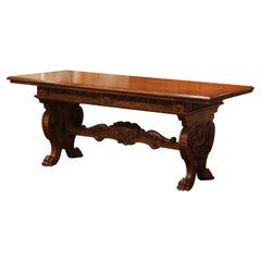 19th Century Italian Renaissance Revival Carved Walnut Writing Table Desk