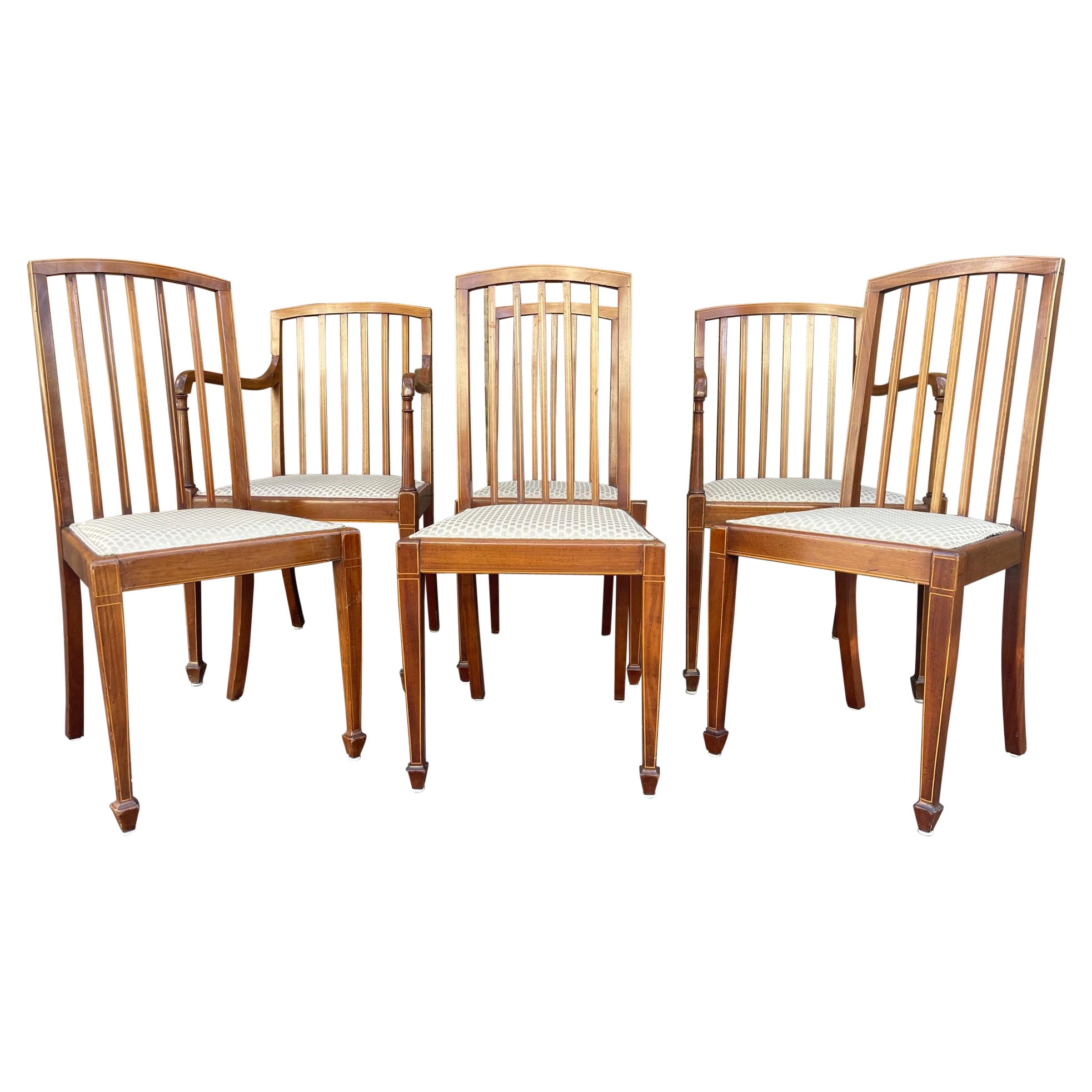 Set of Six Scottish Art Deco Dining Chairs, Early 20th Century
