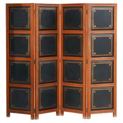 Vintage 1960's Tooled Leather Folding Screen