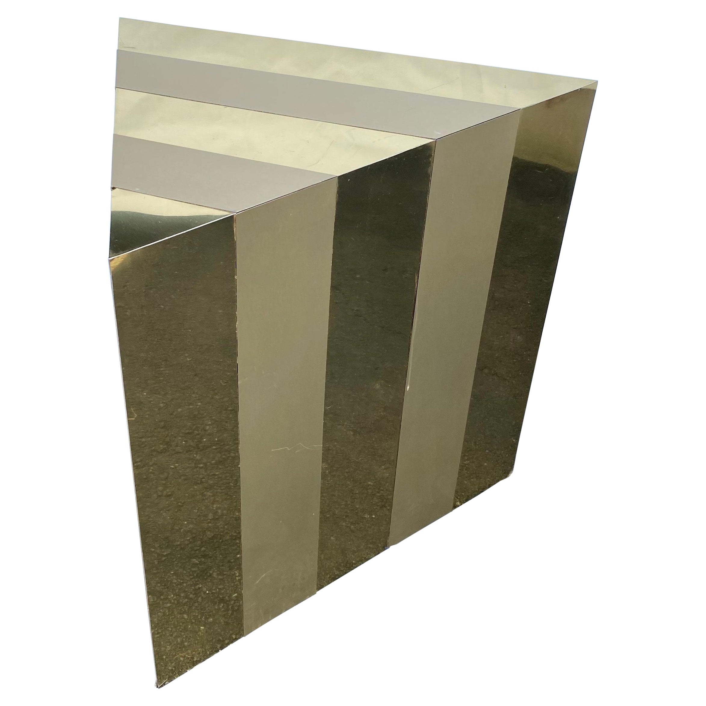 Paul Evans Style Mid-Century Modern Gold Cityscape Triangular End Side Table For Sale