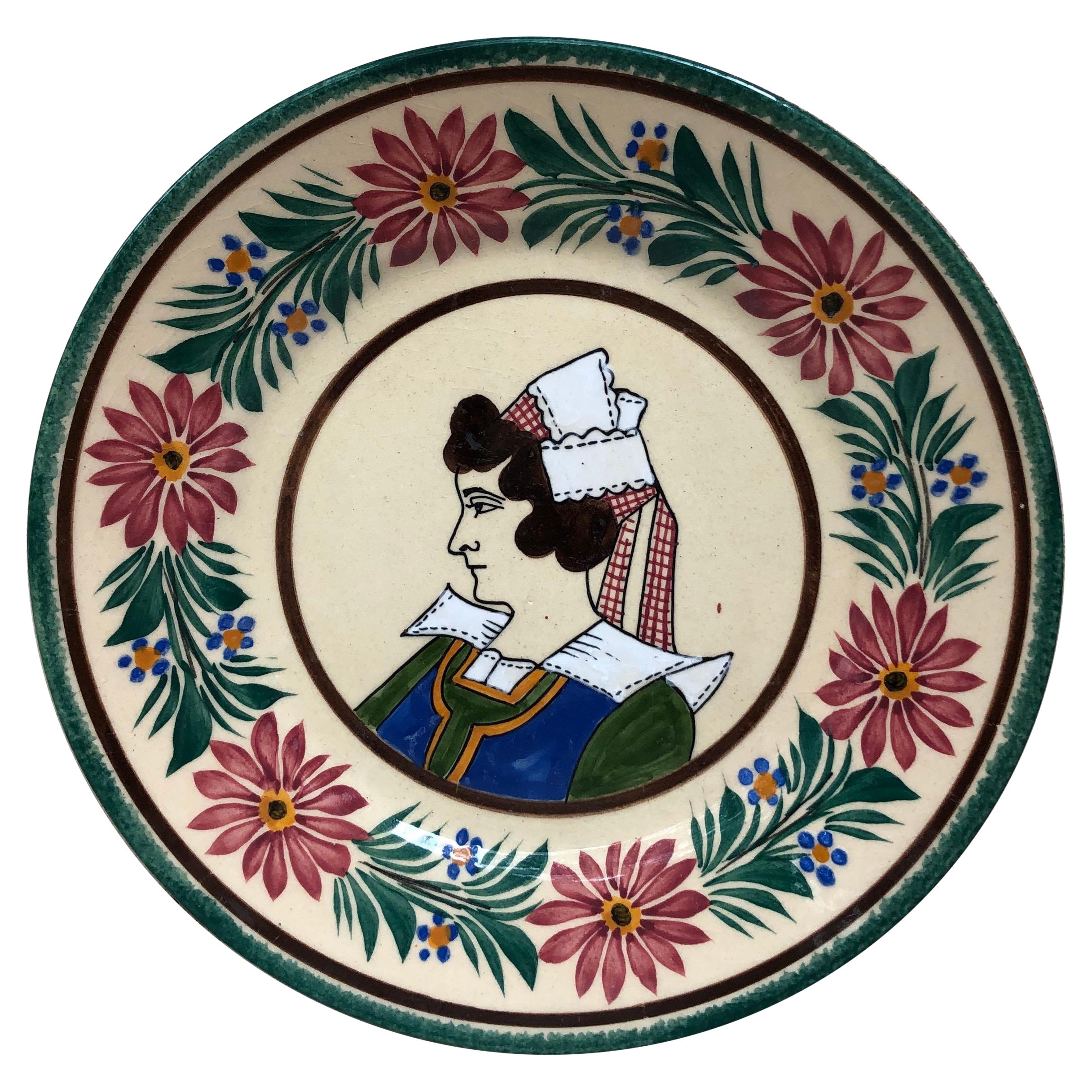 French Faience Plate Quimper, circa 1920 For Sale