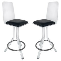 Lucite Swivel Bar Stools Attributed to Hill Manufacturing, a Pair