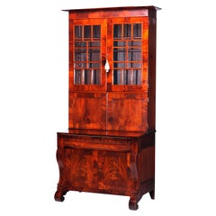 Antique American Empire Classical Flame Mahogany Secretary, c1840