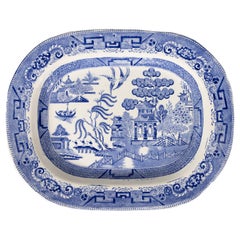 19th Century English Staffordshire Chinoiserie Blue Willow Platter