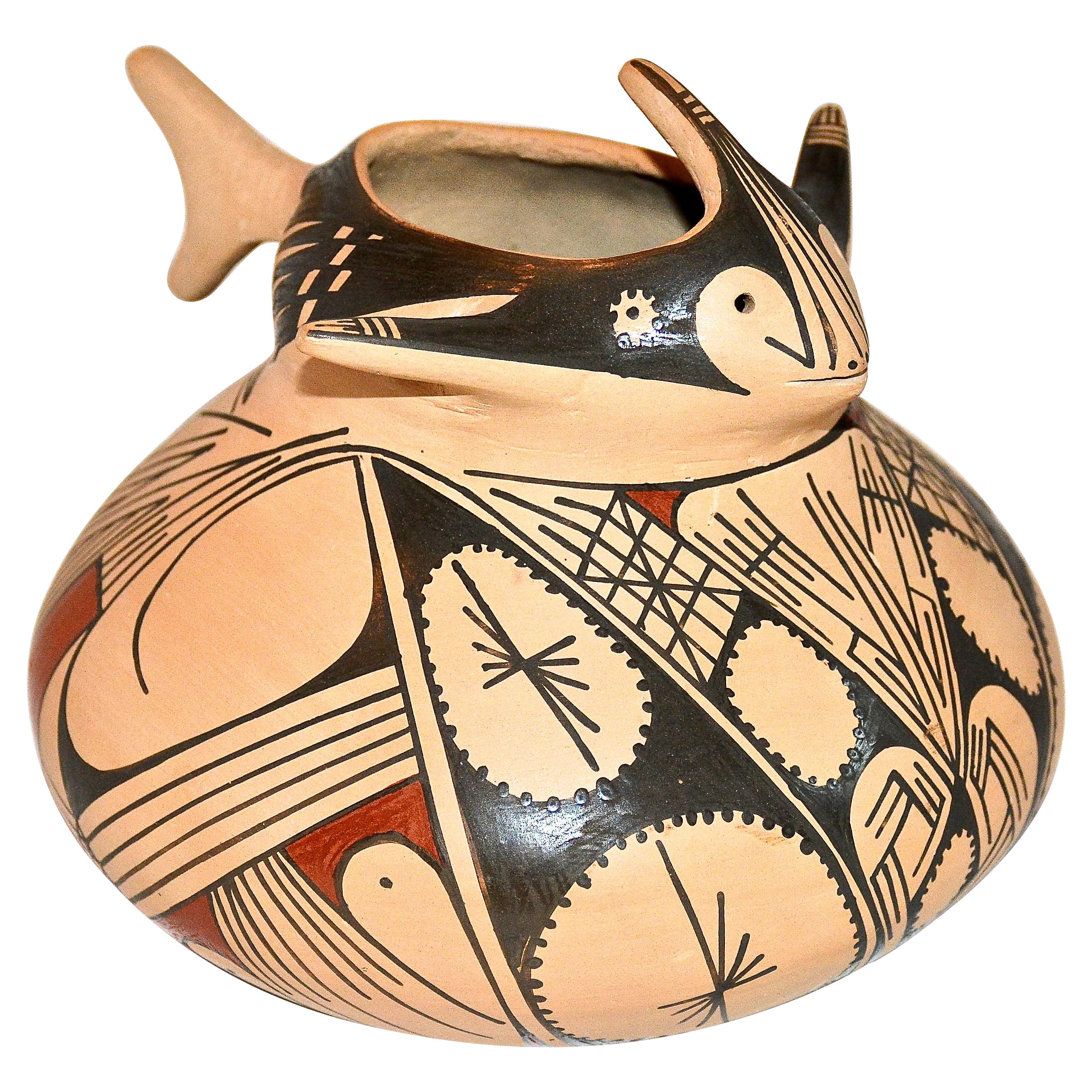 Mata Ortiz Polychrome Effigy Pot by Mauro Quezada, 1989