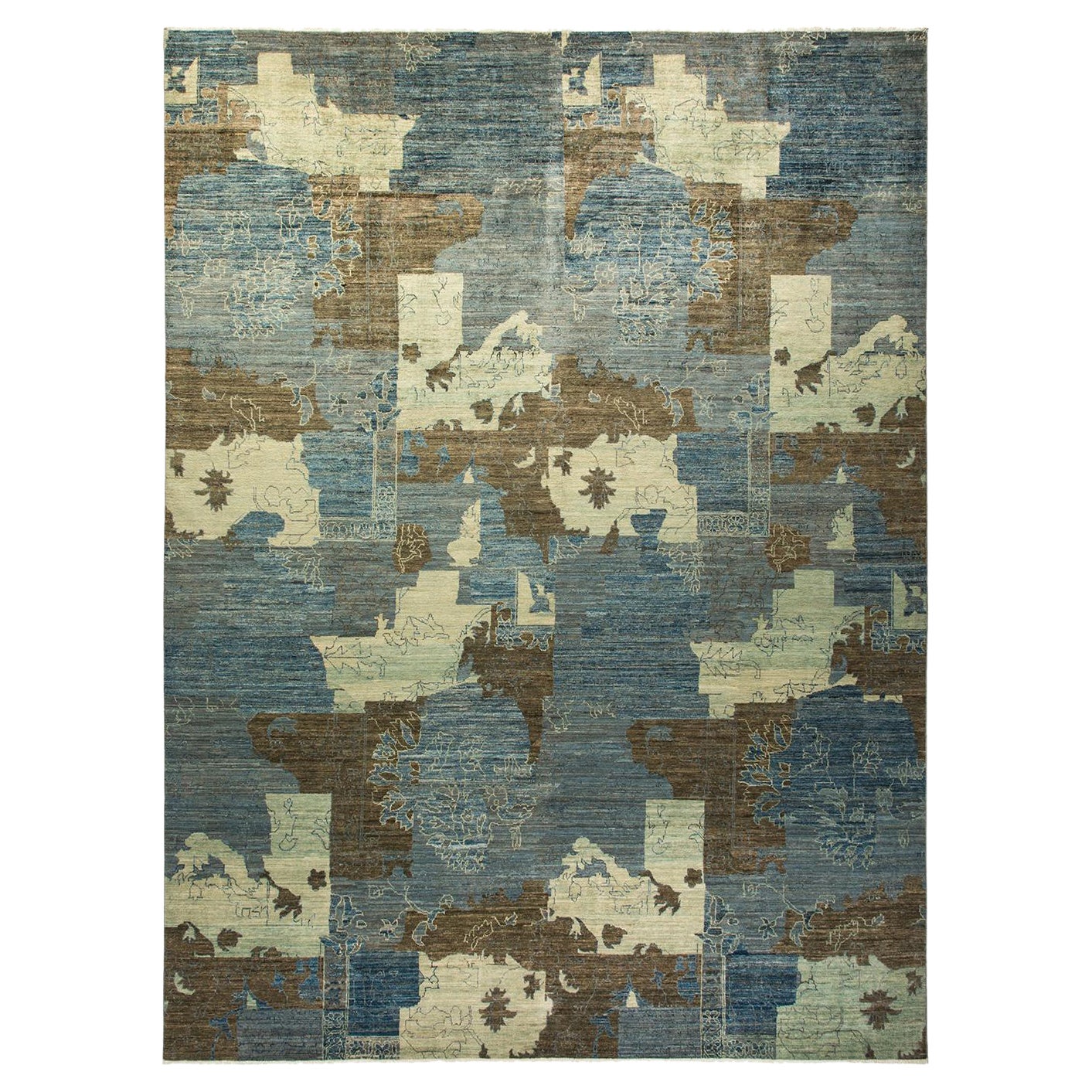 One-of-a-Kind Hand Made Contemporary Eclectic Light Blue Area Rug For Sale
