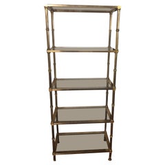 Hollywood Regency Brass and Smoked Glass Etagere