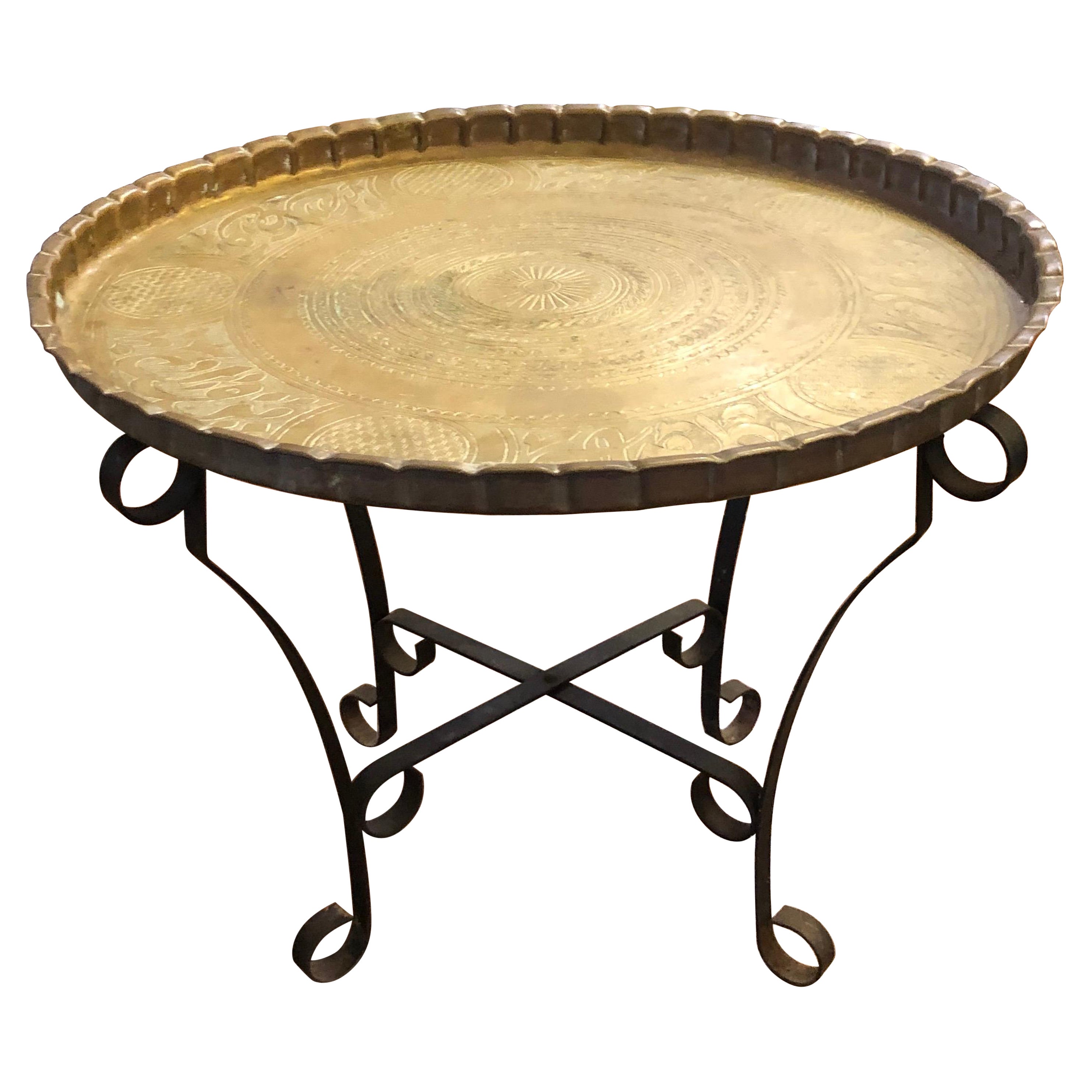 Brass Tray Table with Folding Stand