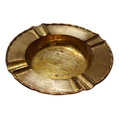 Round Hollywood Regency Faux Bamboo Brass Ashtray or Catchall