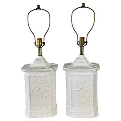 1970s White Asian Style Ceramic Table Lamps, Pair
