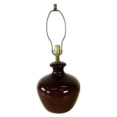 1970s Brown Bulbous Ceramic Table Lamp