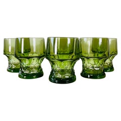 Vintage 1960s Diamond Style Green Glass Tumblers, Set of 6