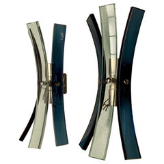 Pair of Mid-Century Blue Murano Glass Wall Sconces with Chrome Finish, 1970s