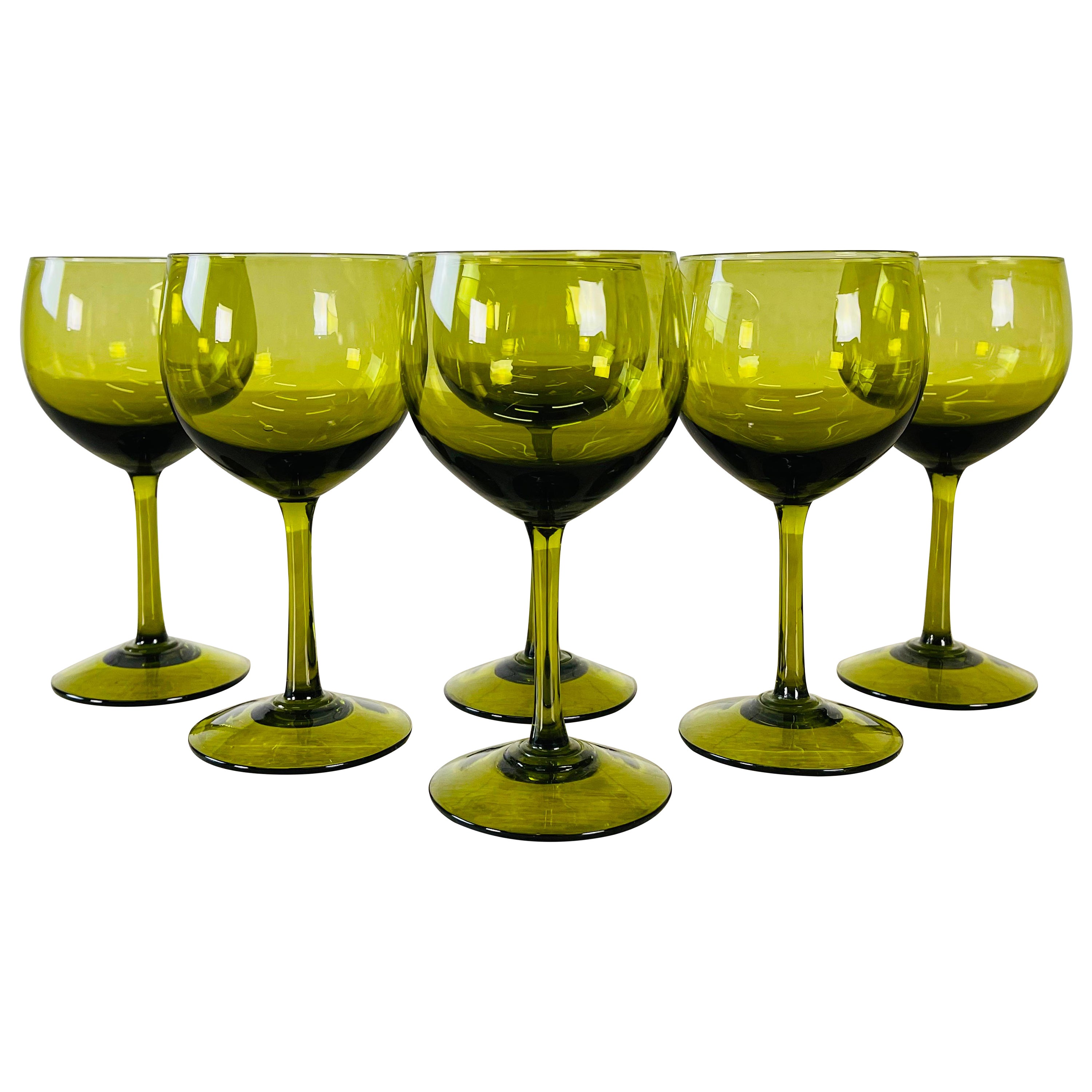 1960s Small Glass Wine Stems, Set of 6 For Sale