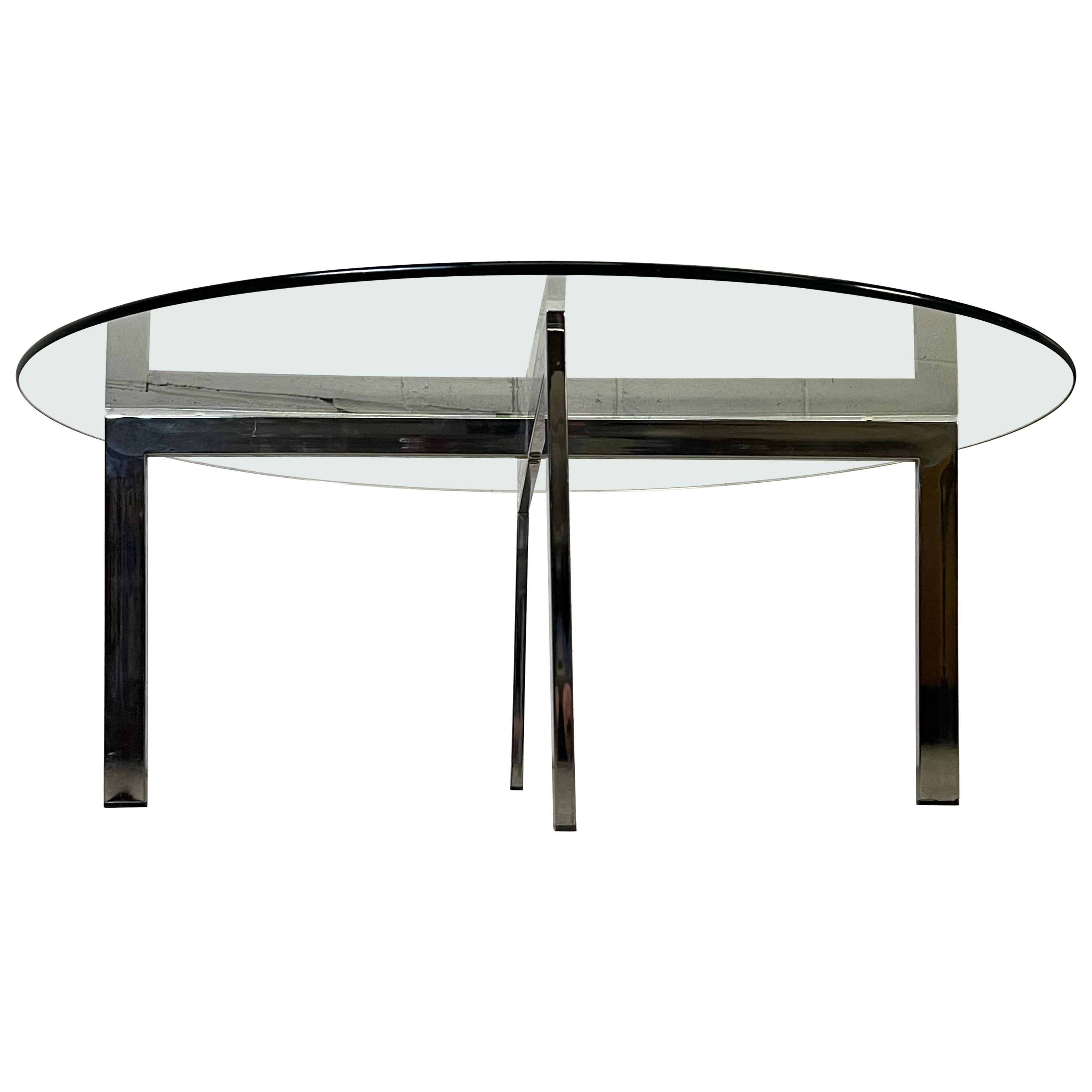 Vintage Chrome Star Base Round Glass Coffee Table at 1stDibs