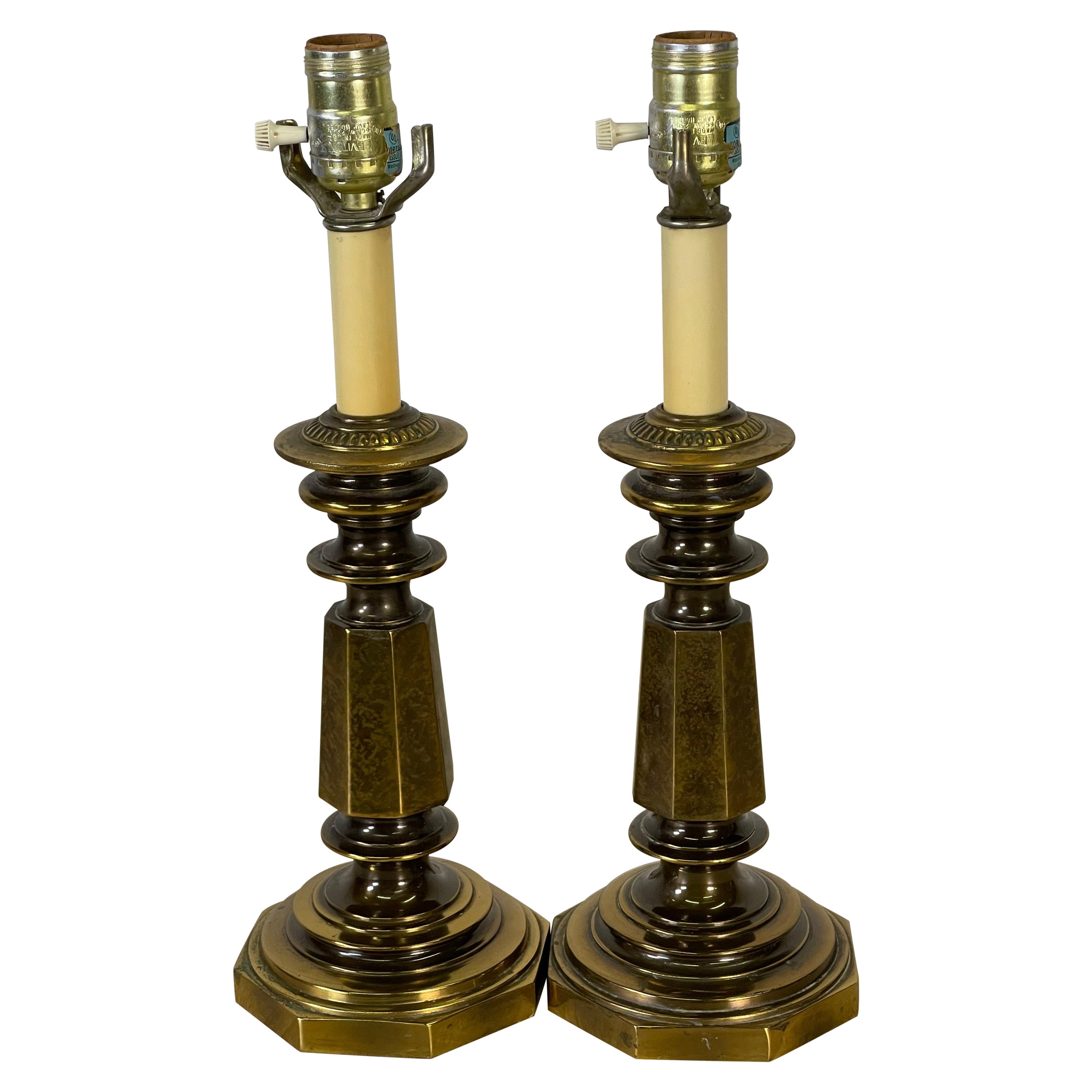 1960s Small Brass Table Lamps, Pair For Sale