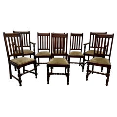 Set of 8 Early 20th Century Country Oak Dining Chairs